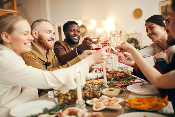 group of friends enjoying Thanksgiving 